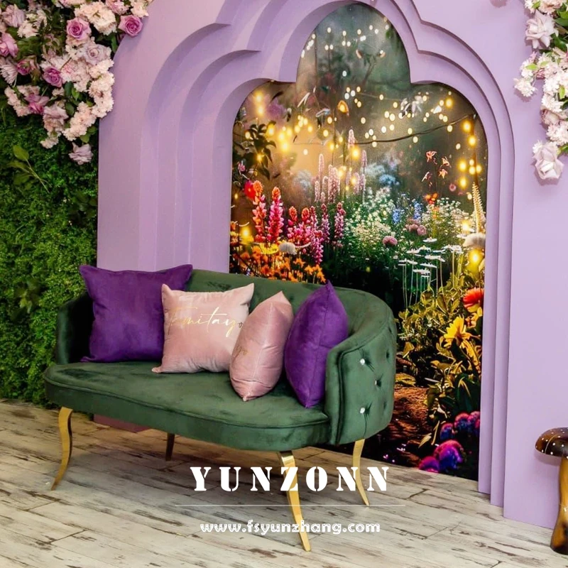 Modern Stainless Steel Love Seat Sofa with Velvet Fabric for Hotel and Wedding Events