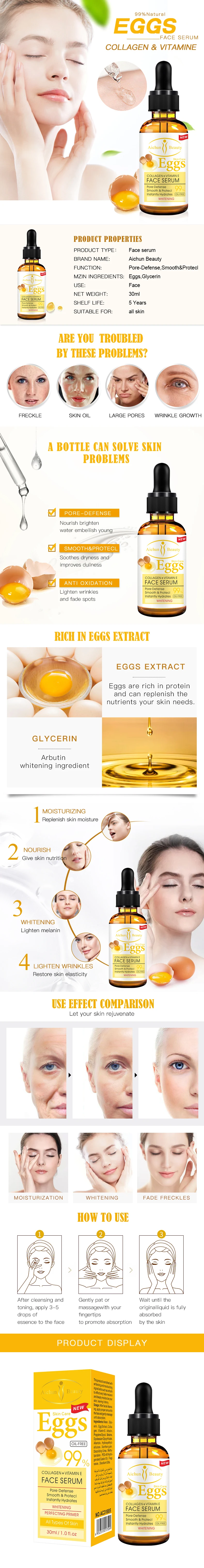 Aichun Beauty Collagen Eggs Face Serum Moisturizing Smooth Skin Facial Serum Nourishing Skin Care Essence Products