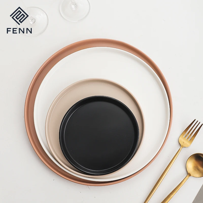 European Ceramic Colorful Glaze Matte Flat Plates Nordic Wedding