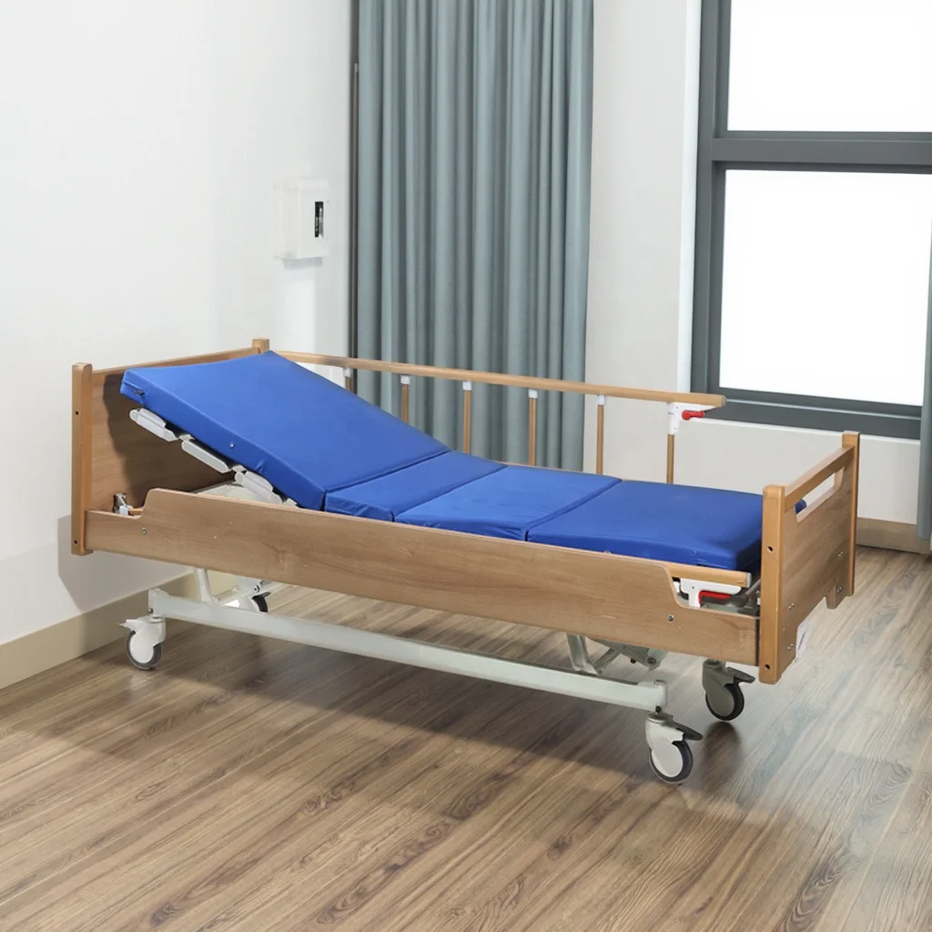 Adjustable Manual Crank Modern Foldable Hospital Bed Steel Frame PP Headboard Multi-Function Commercial Use Medical Hotel 3