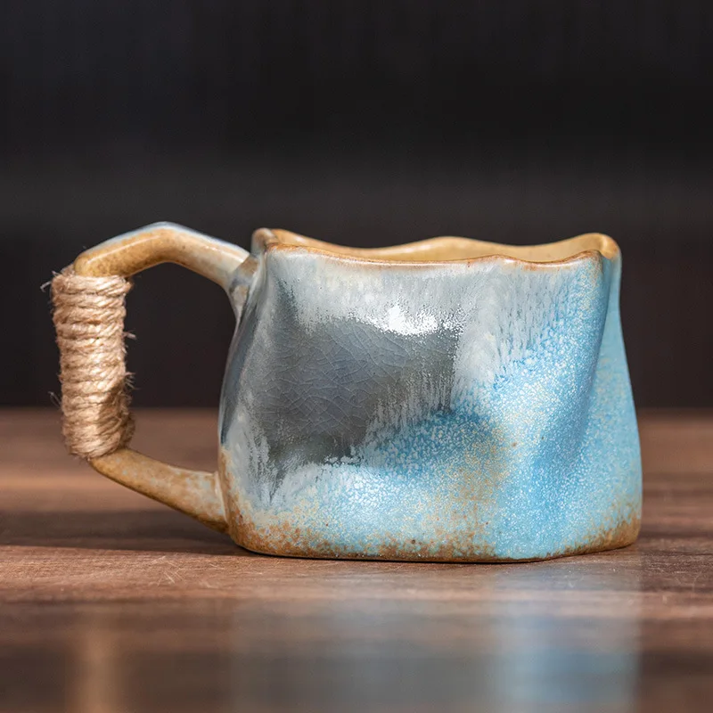 product retro ceramic coffee mug handmade irregular design unique coarse texture cup for home office party gift occasions-6
