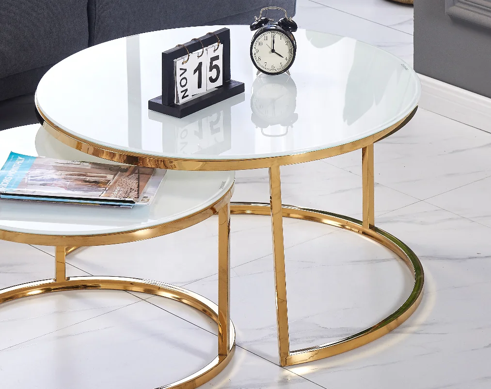 Round Coffee Table Set of 2 Modern Furniture Side End Table for Living Room Glass Luxury Coffee Tables