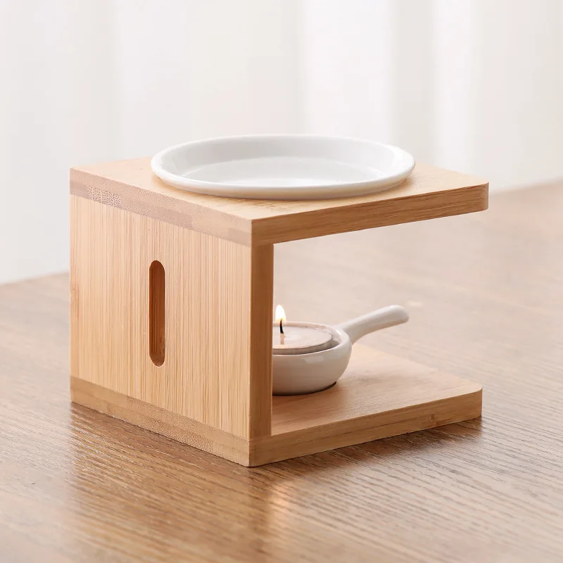 Eco-Friendly Home Aromatherapy Essential Oil Diffuser Ceramic Tealight Oven Candle Bamboo Fragrance Oil Burner Home Decoration