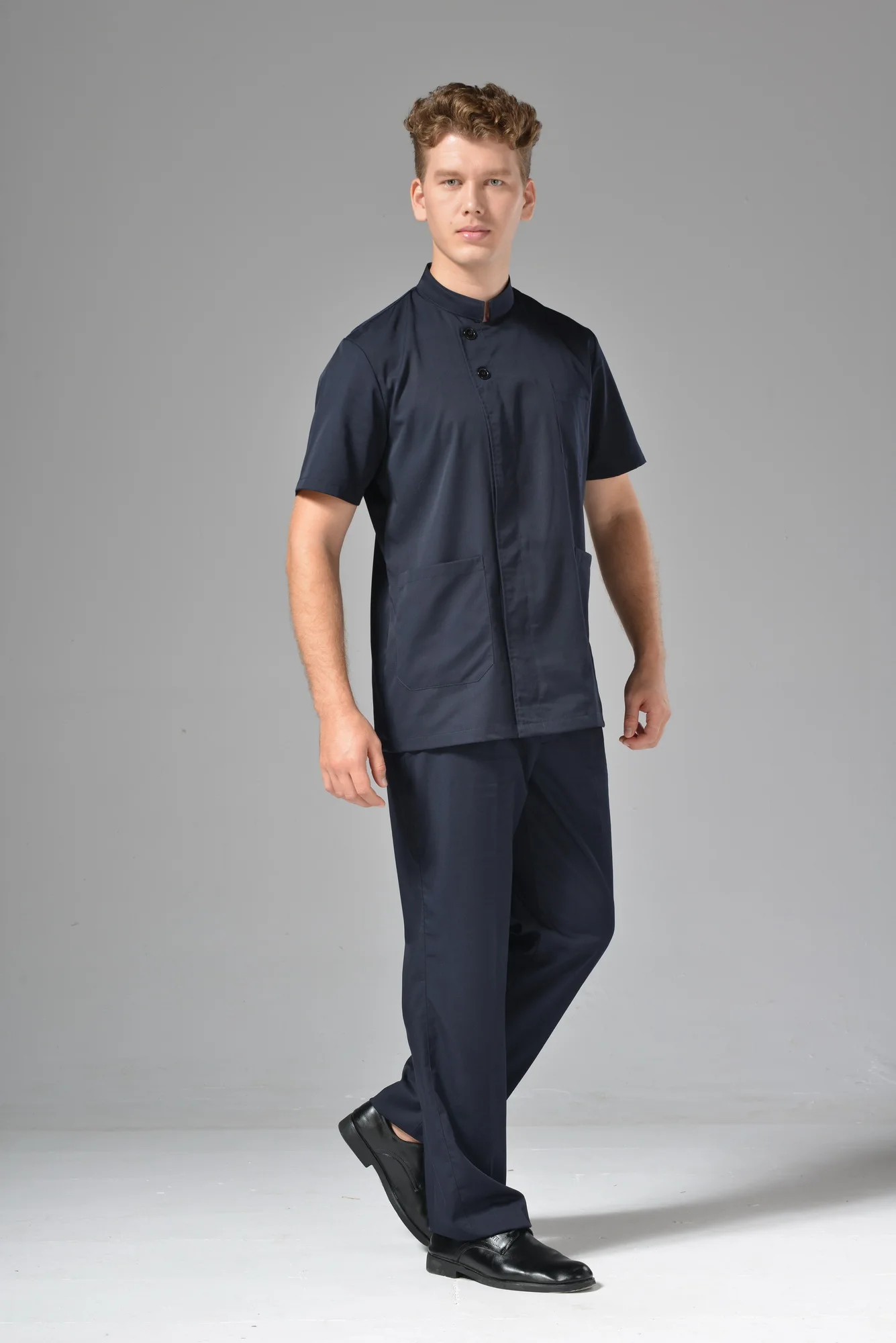 High Quality Kitchen Chief Cook Chef Uniforms Set Wholesale Brand New for Men and Women Workwear Coverall Dark Blue Adults S-XL