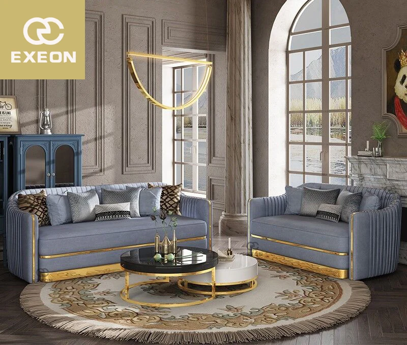 Wholesale Italian Sofa Set Design Luxury Seat Sofa Brand New High Quality  Velvet Gold Luxury Living Room Furniture Set Sofa From