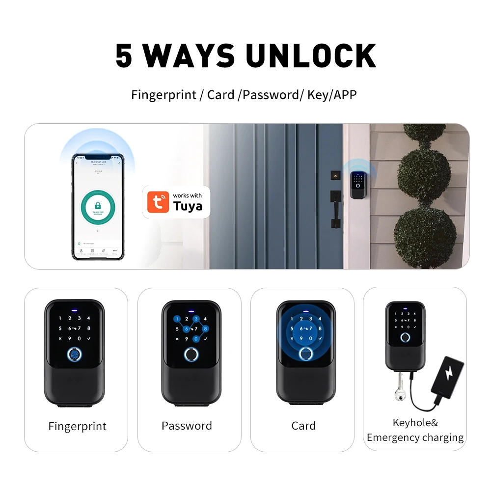IP65 K5F Keyless Entry Fingerprint NFC Password Code Card Mechanical Key Tuya App Smart Key Box Keybox Lock for Airbnb Apartment