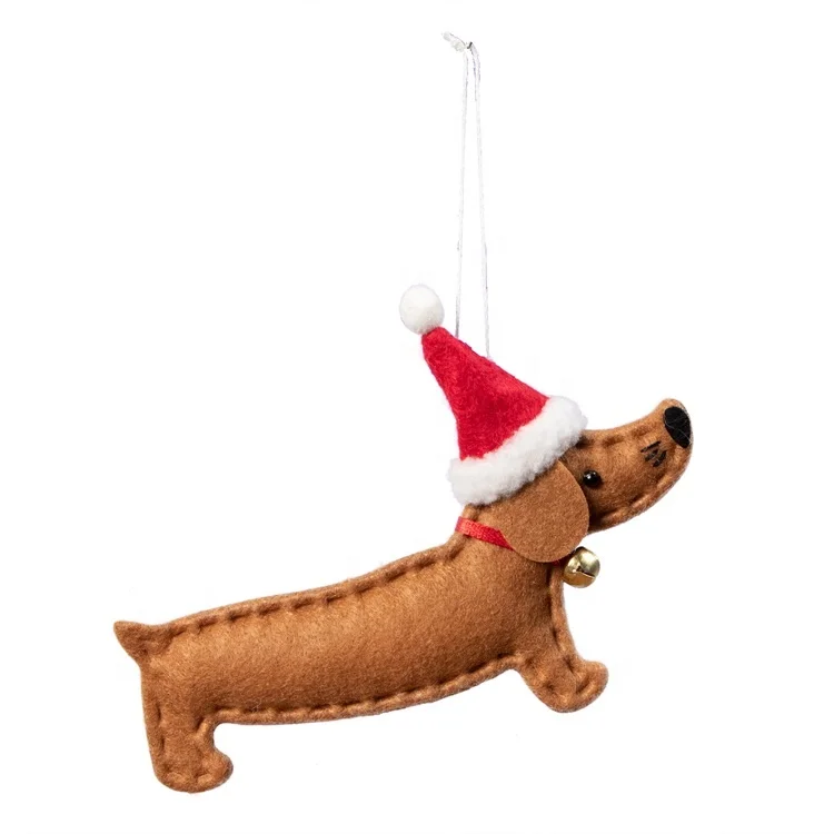 Hanging on Xmas Tree Santa Hat Bell Collar Sausage Felt Wholesale Dog Christmas Ornaments