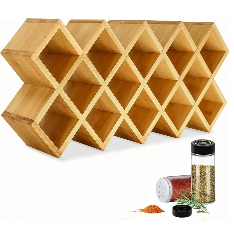 Bamboo Cross Spice Rack Organizer for Cabinet, Wood Seasoning Rack