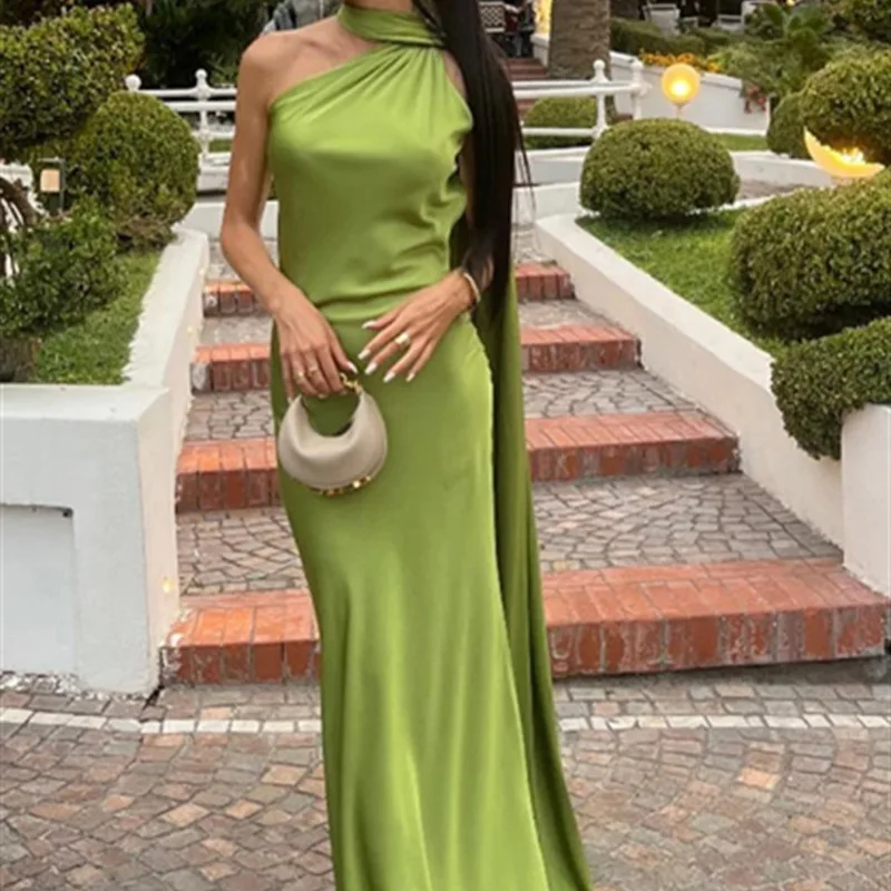 fashion forward formal dresses Amoris T729 Elegantly Fitted Satin Gown with Pleats Square Neck and Scarf Black / XS main image 1