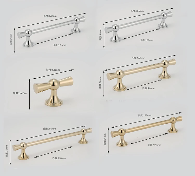 Knurled Style Brass Knob T Bar Drawer Furniture Pulls Handles Wardrobe