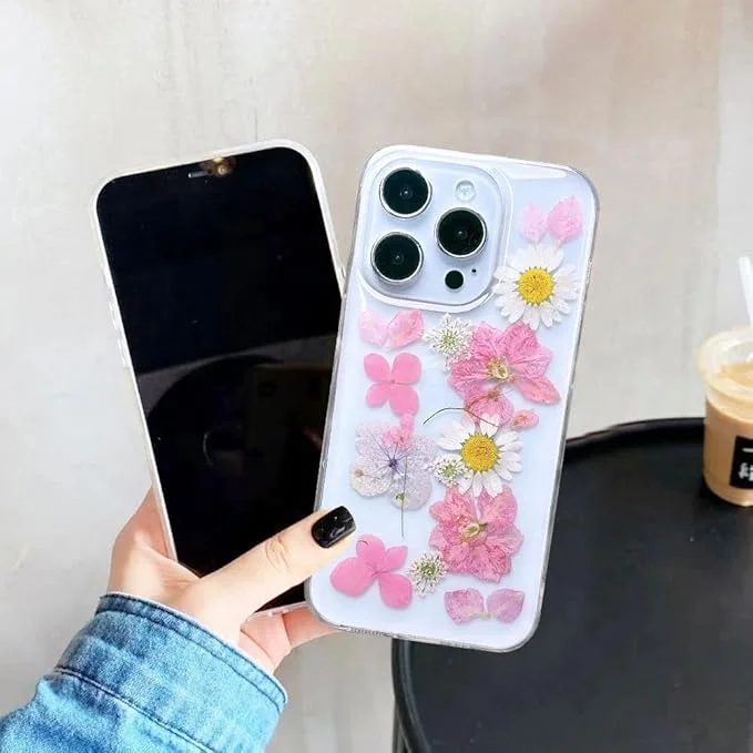 Laudtec Cute Clear Glitter Floral Flower Pattern Print Design Case for iPhone 15 pro max Flexible Transparent Soft Silicone Case