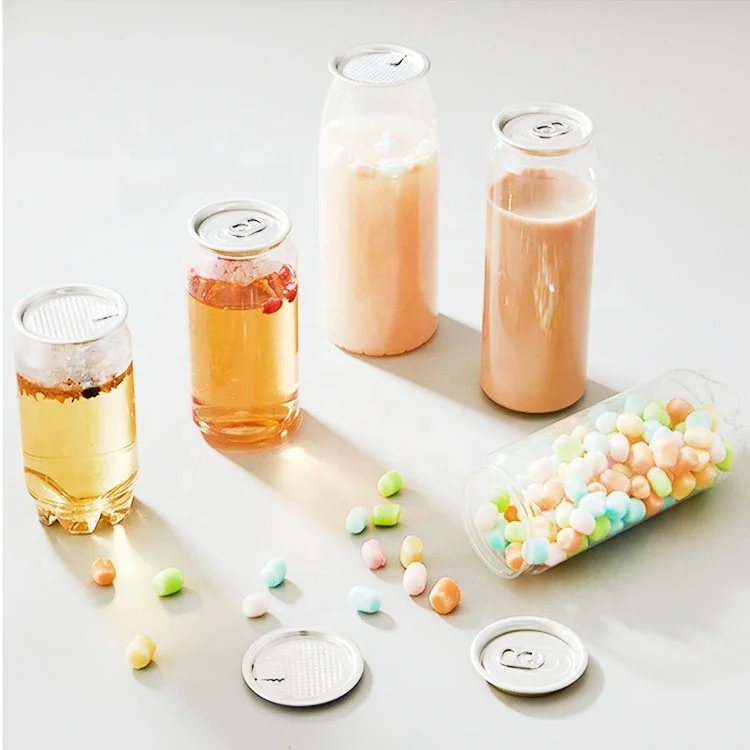 250ml 330ml 500ml 650ml Transparent Soda Cans Plastic Juice Bottles Pet Cans With Easy Opening Cap
