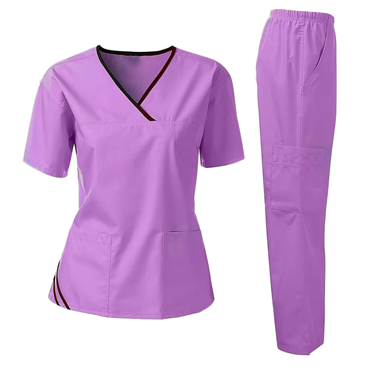 Pink Color Two Tone V Neck Medical Scrubs - Fashionable