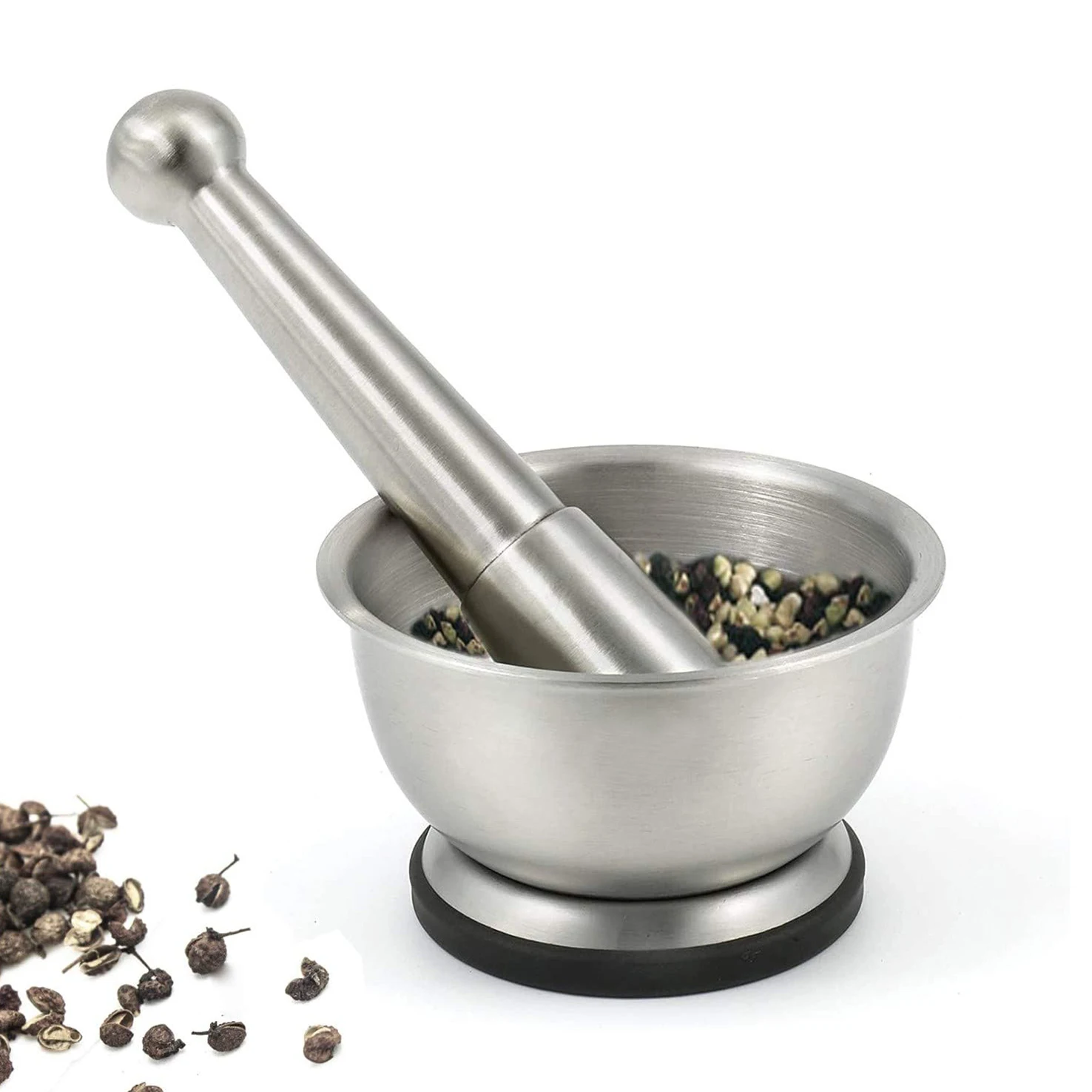 laiwu Stainless Steel Mortar and Pestle with Brush,Pill Crusher,Spice Grinder,Herb Bowl,Pesto Powder