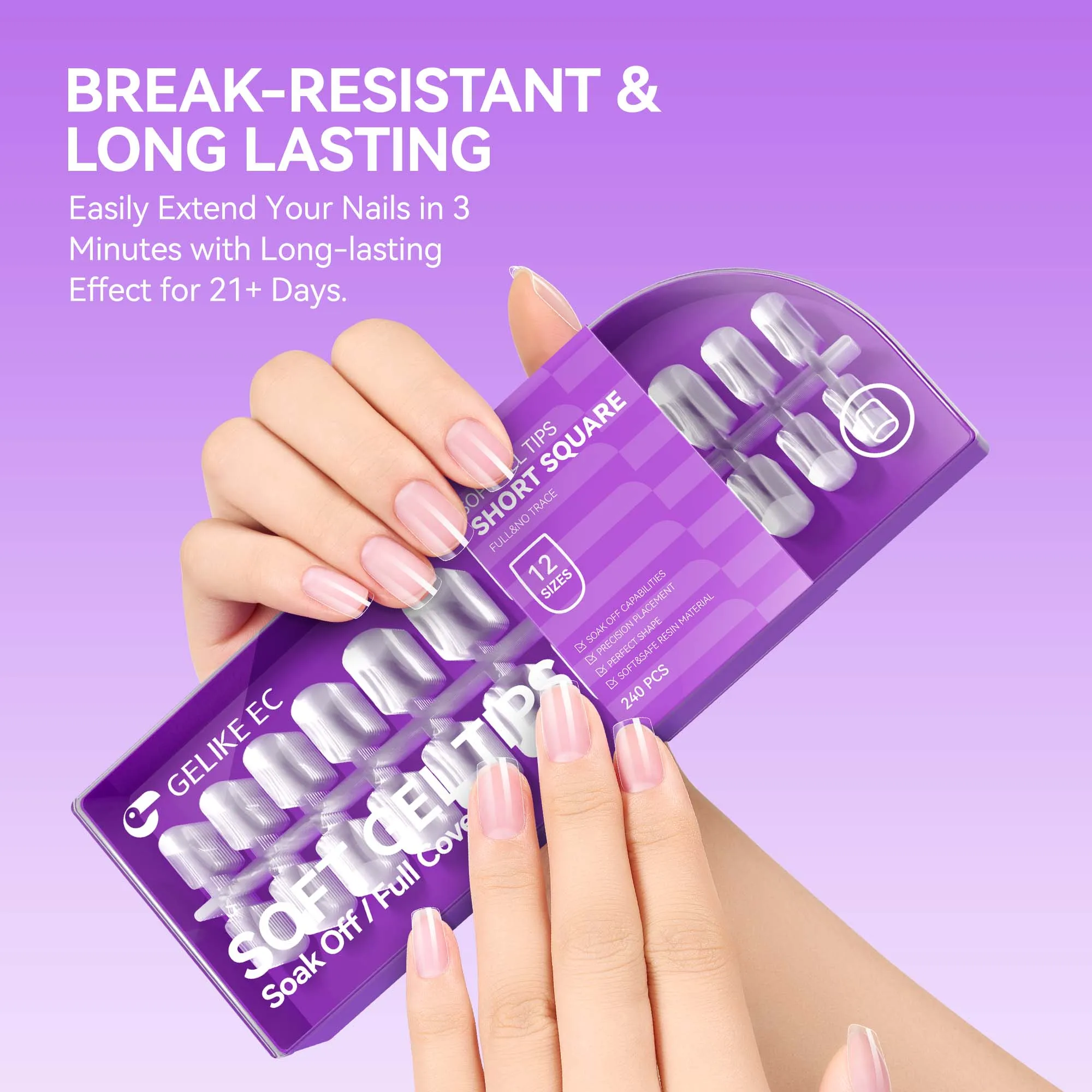 Gelike Ec 240pcs Short Square Nail Extension Tips Soft Gel Gel X Nail