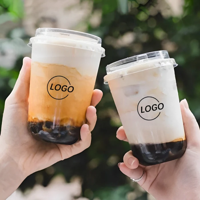 Cundao Custom Logo Printed PET Disposable Clear 12oz Round Bottom Ice Coffee Plastic Cups with Lids