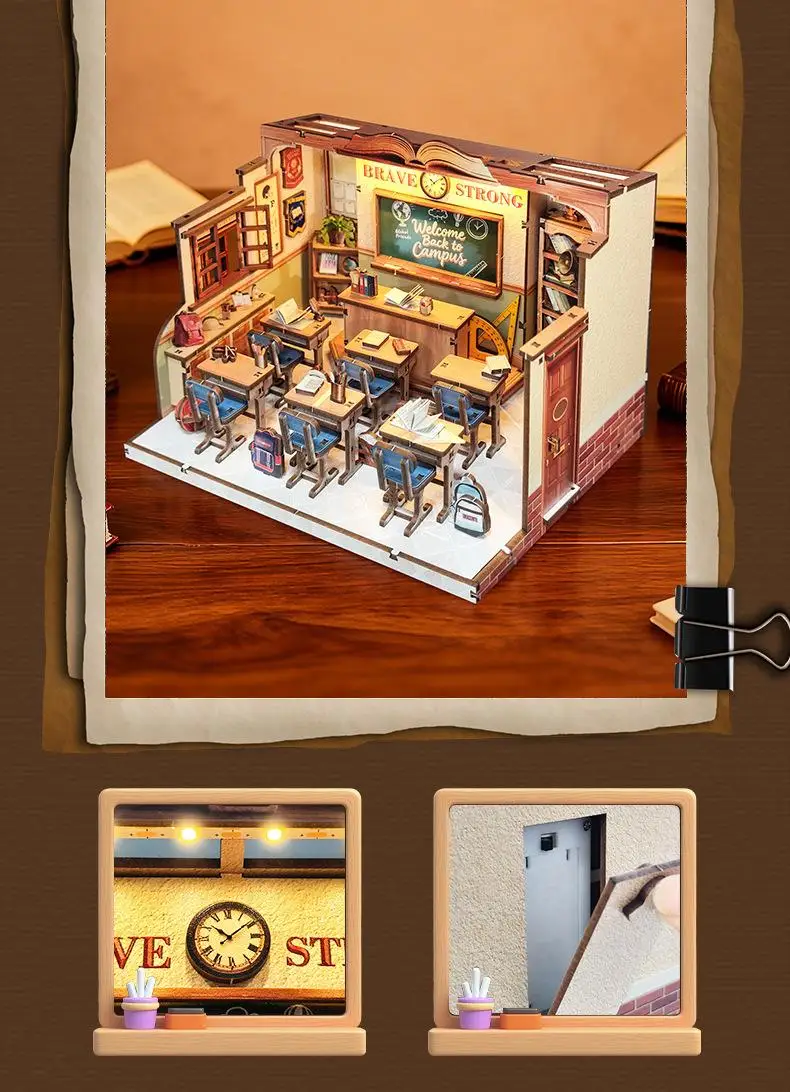 product diy wooden dollhouse miniature kit   student book nook  kids doll house with wooden architecture for creative building-1