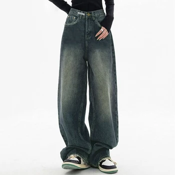 American high street pants women's design baggy jeans   jeans hommes straight leg loose jeans