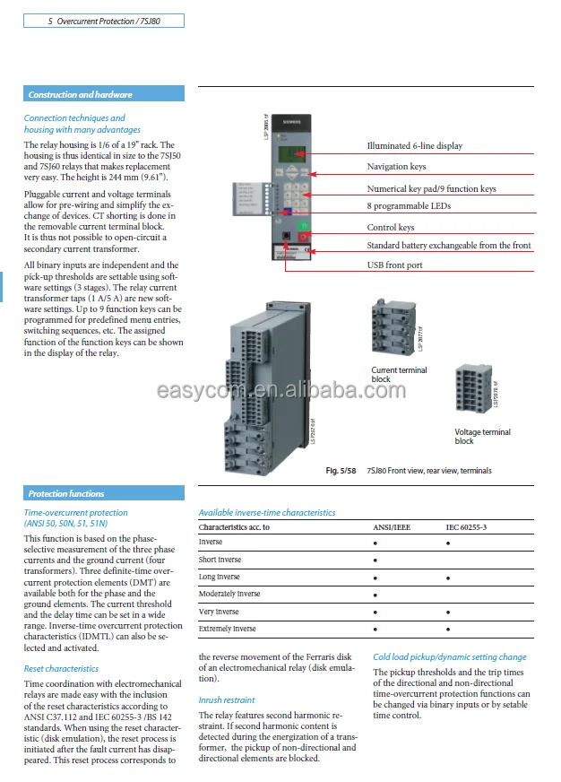 7SJ80 Series SIPROTEC Protection Relay - Overvoltage Protection