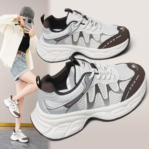 KT319 Trending Women Fashion Platform Sneakers Comfortable Non-slip Rubber Casual Sport Shoes Thick Sole Walking Style Shoes