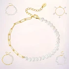 Pearl Pearls RINNTIN GPB 925 Silver Pearl Bracelet Half Natural Baroque Freshwater Pearls Beads Half Chain Gold Plated Bracelets For Women