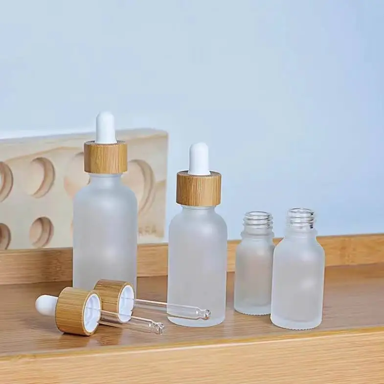 5ml 50ml Empty Glass Dropper Bottle With Bamboo Lid Frosted Glass