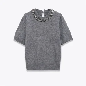 Autumn New Korean Women's Fashion Loose Pullover Rhinestone Pattern Polyester Computer Knitted Sweater