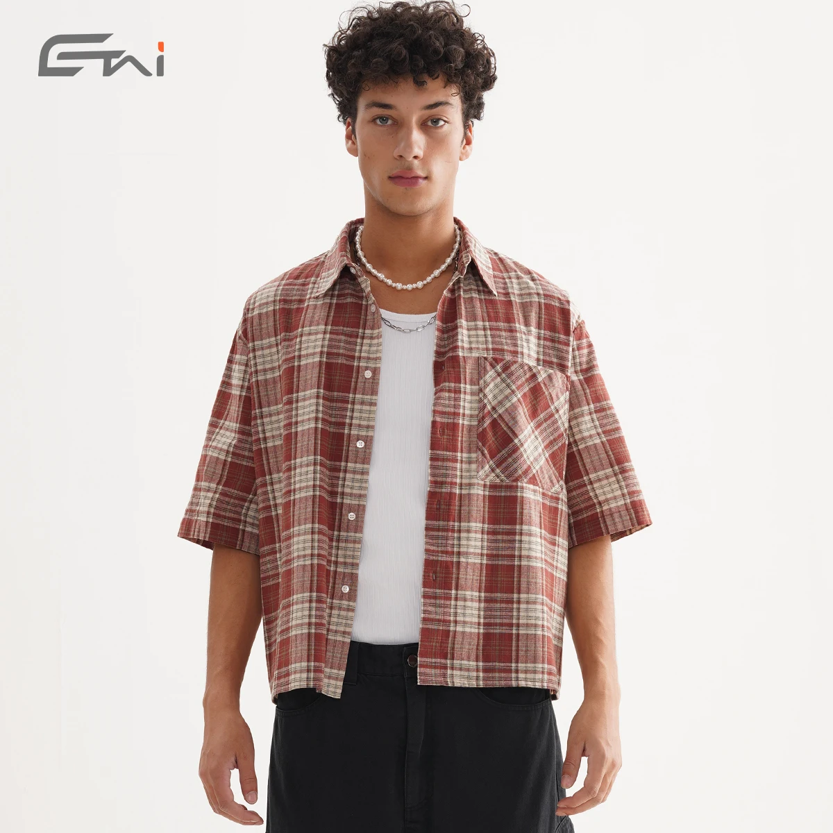 【HI FI FNK】Jian Cropped Checked Shirt HI FI FNK】Jian Cropped Checked Shirt