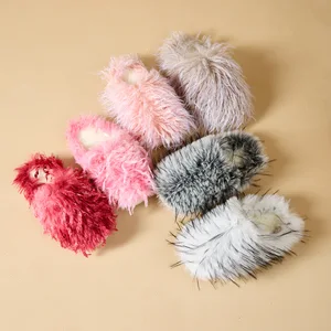 New Fashion Closed Toe Woolen for Women's Home for Thick-soled TPR Outsole Anti-slippery Plush Warm Style Slides Slippers