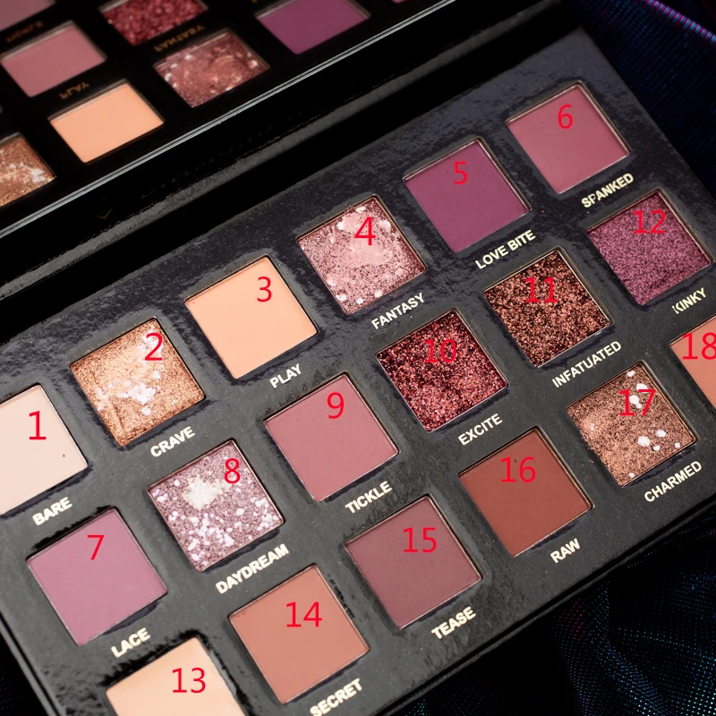 Оптовая продажа 18 видов цветов Тени для век кружевные шелковые трусики перламутрового оттенка с блестками, на высоком каблуке с металлическим метка частного назначения палитра мерцающие тени для век макияж