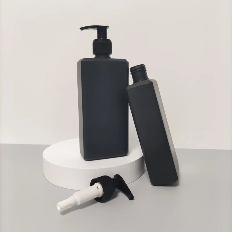 Wholesale Rectangular Hdpe 10oz Empty Cosmetic Black Plastic Lotion Pump Bottle 300 ml for Shampoo