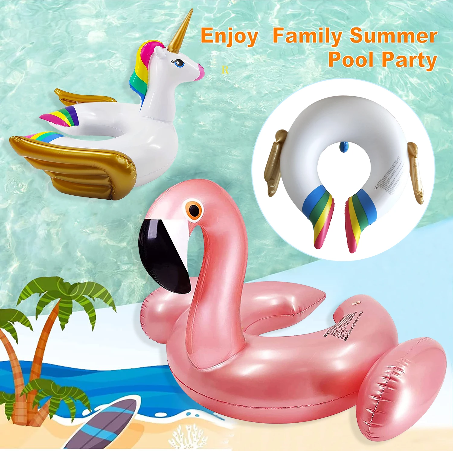 Flotador De Unicornio Gigante Hinchable De 130 Cm Con Lentejuelas, Ideal Para Piscina Y Playa