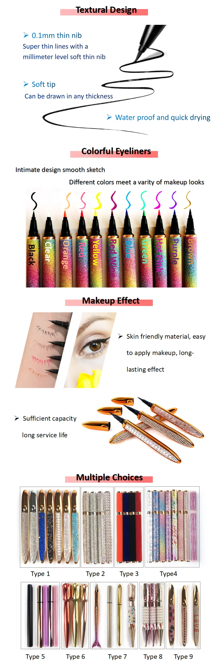 2023 New Design Black Clear Waterproof Eyeline Pencilr Glue Pen