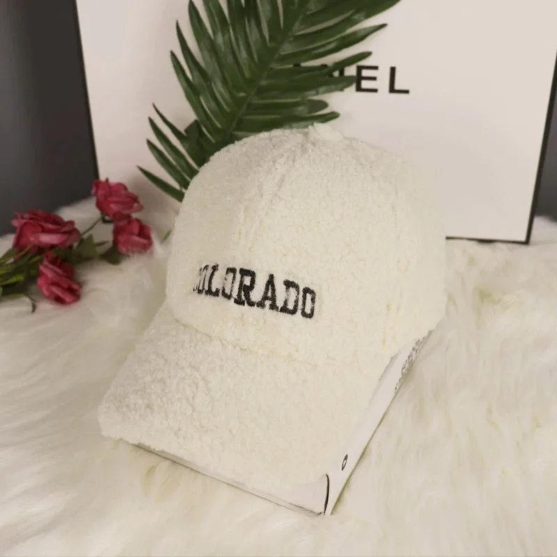 Оптовая продажа модная зимняя женская шапка с вышивкой и буквенным логотипом теплая пушистая Кепка головные уборы бейсболки для спорта на открытом