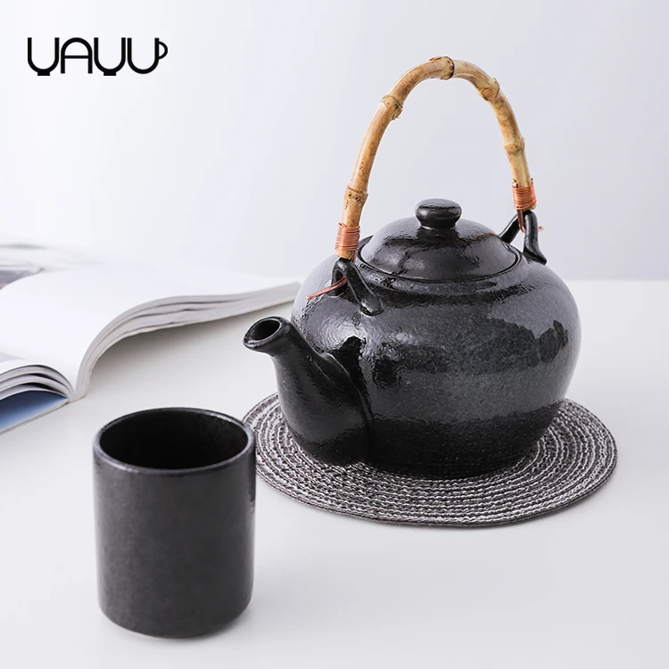 FENN Wholesale restaurant used vintage black japanese porcelain custom tea set tea pot sets with tea cup for hotel