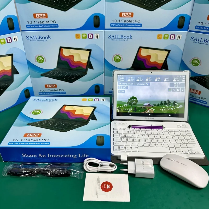 10 Inch Tablets With Sim Card SAILBook B22 10.1 Android Tablet HD Screen with a Keyboard and Mouse 5600mah Tablet Pc for Kids