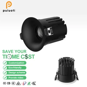 PULUOTI Modern 55mm 8W LED Recessed Spotlight Indoor Lighting Arc Adjustable Down Light Lamp New Design with Aluminum Black