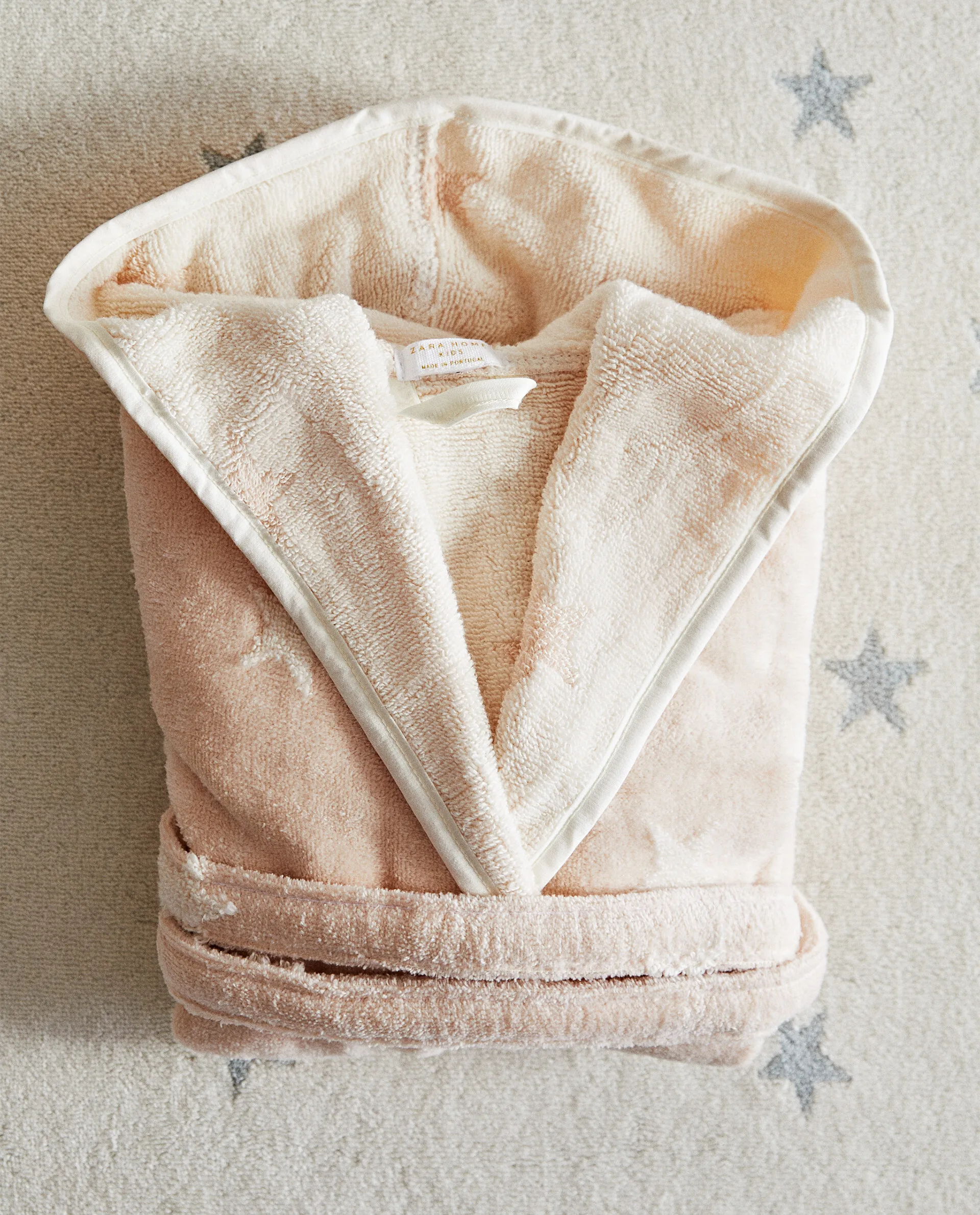 Dirty Pink Velour Kids Bathrobe With Jacquard Star Baby Hooded Towel Organic Cotton Kids Bathrobe manufacture