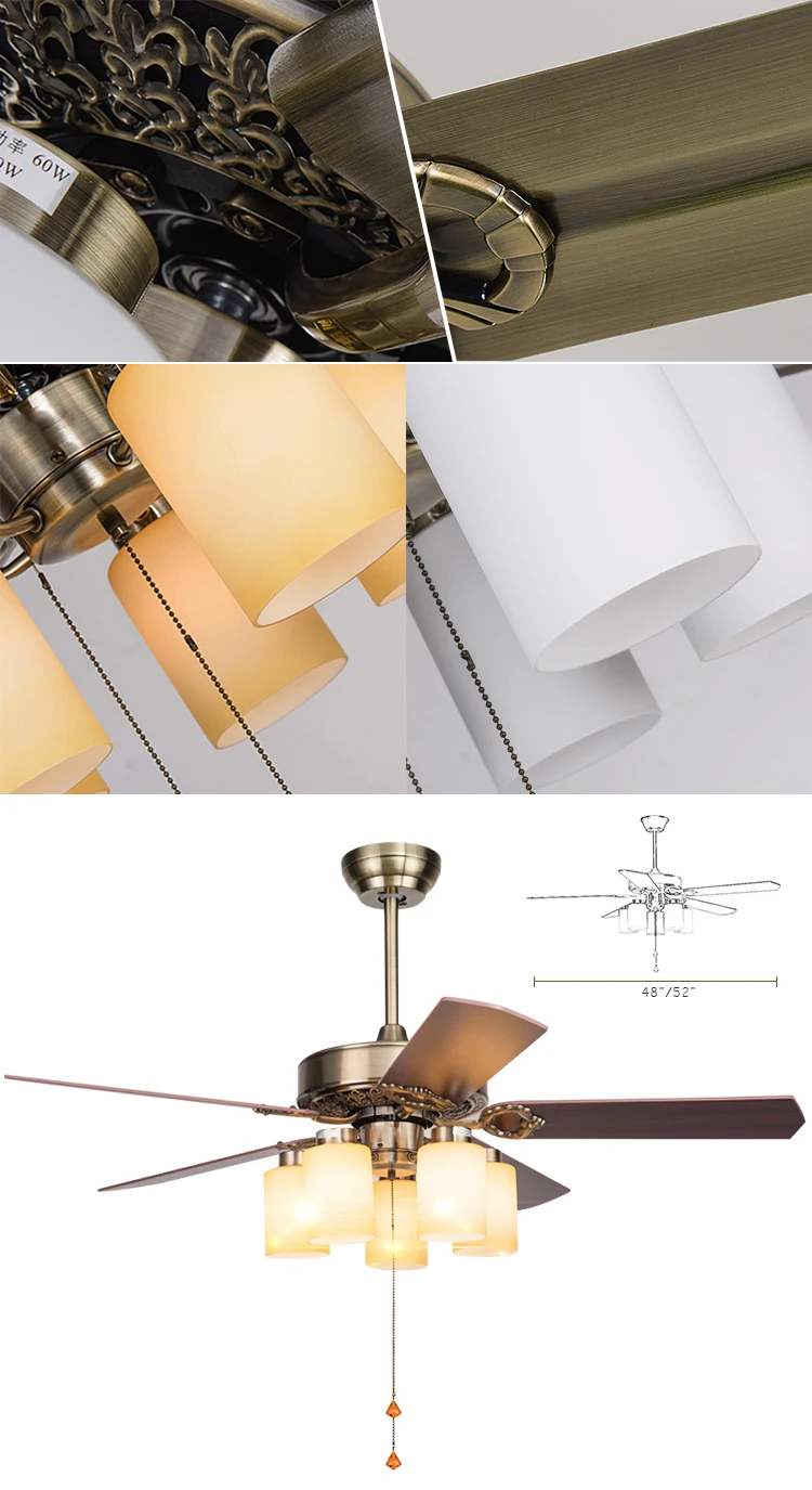 52 inches Luxury Soild Wood blades Indoor Decorative Ceiling Fan with Light
