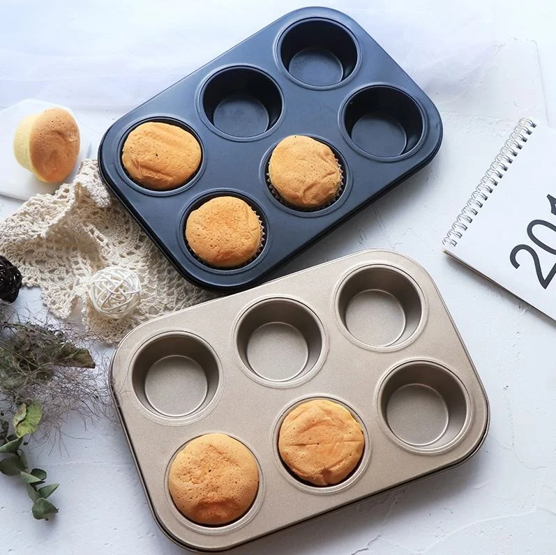 Cavity Custom Gold Black Thickened Non-Stick Bake Dish Cupcake Tart Round  Shape Muffin Pan