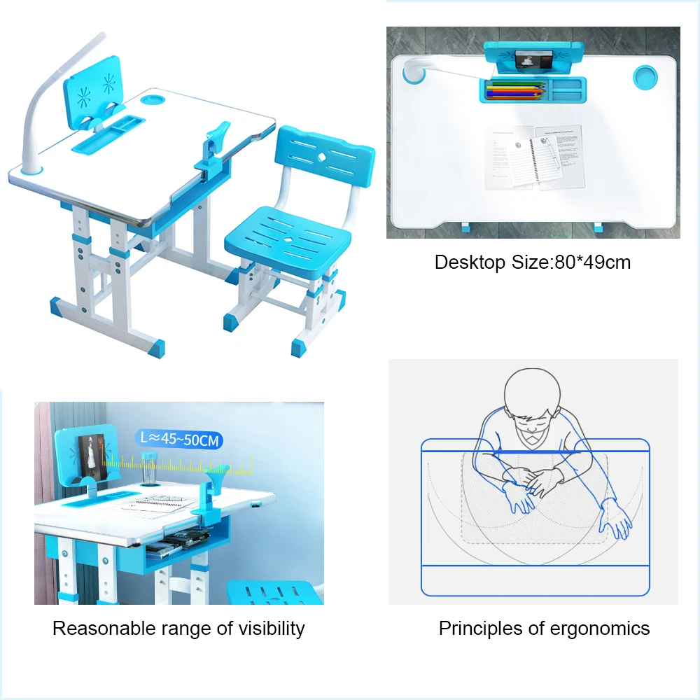 Ergonomic Adjustable Height Children's Study Table And Chair Set With