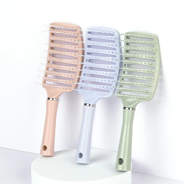 2024 Popular Custom Logo&Color Hollow Out Waterproof Vent Styling Massage Detangle Hair Brush With Plastic Handle For Home Use