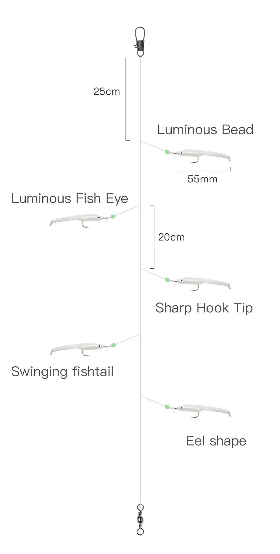 GS Sabiki Rigs Fishing Flasher Lures Bait Rigs Fish Skin Glow Fishing ...
