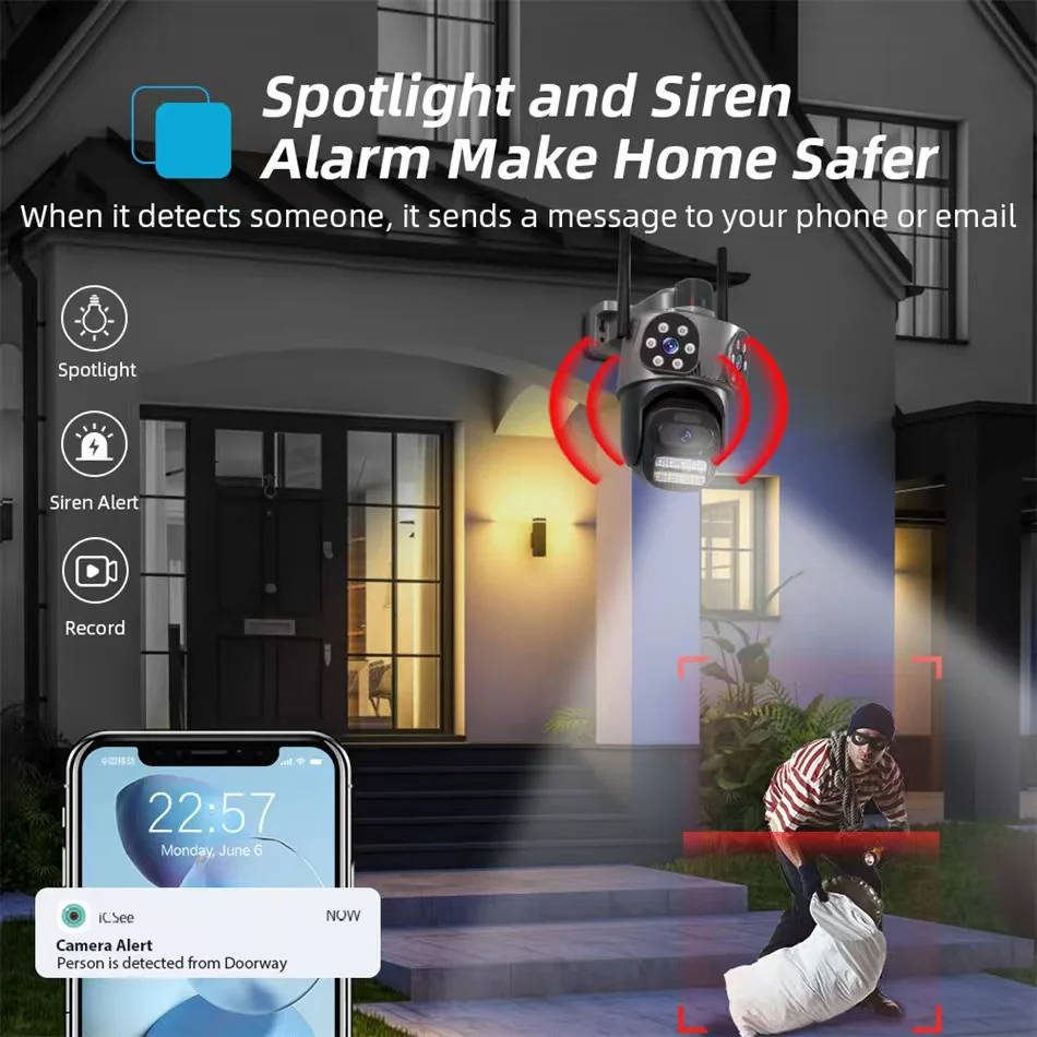 Outdoor Waterproof IP66 Dome Camera Two-Way Voice Intercom 10x Zoom Humanoid Tracking Motion Detection Supports SD Memory Card