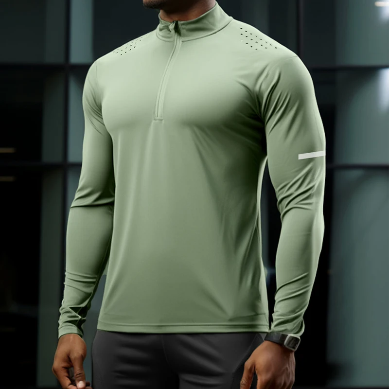 T-shirts de sport à manches longues pour hommes, tissu en maille respirant à séchage rapide, vêtements actifs d'entraînement, vente en gros, T-shirts de gymnastique 972_voghion.com