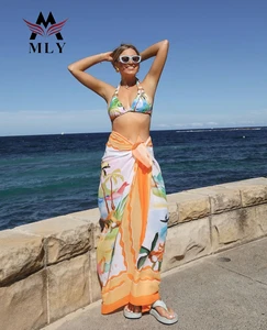 MLY New Design Swimwear Beachwear Women Set Sexy Print 3 Piece Swimsuit Cover Ups