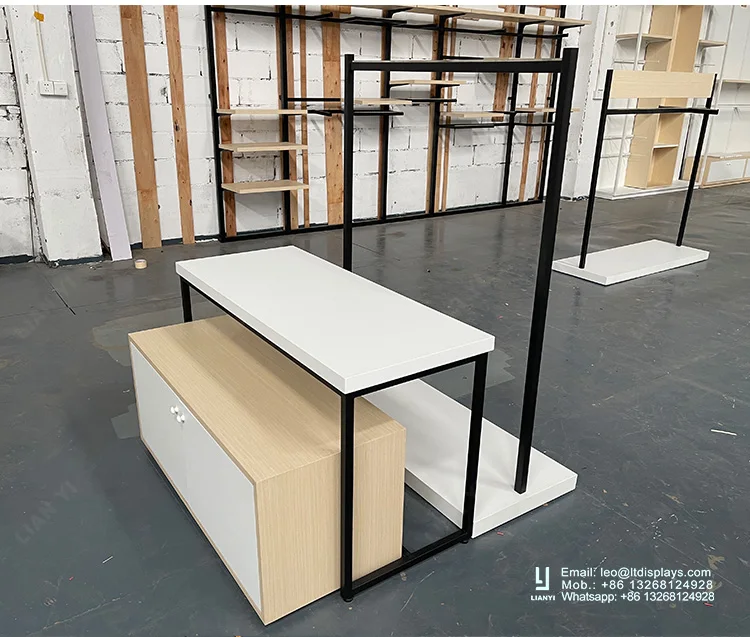 Cloth Shop Interior Design Showroom Retail Clothing Racks Wooden Metal ...