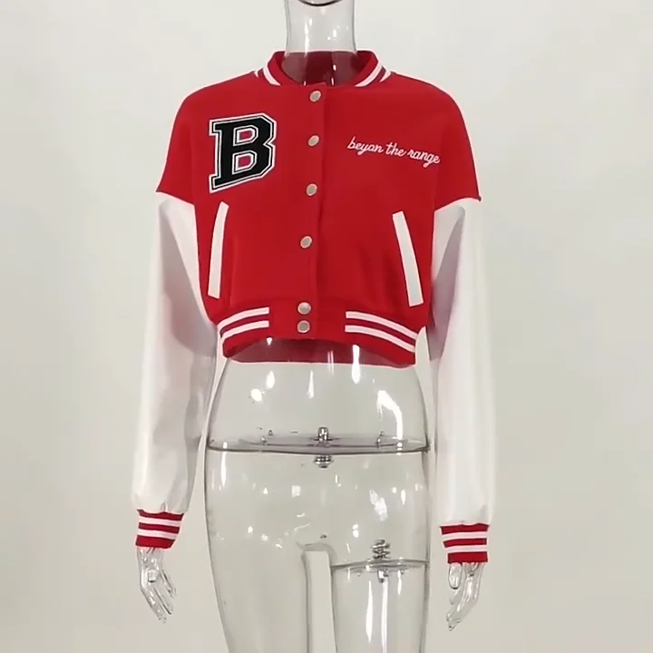 Chaqueta Corta De Retales De Pu Para Mujer,Chaqueta Bomber De Béisbol Con  Botones Bordados Y Letras Para Otoño,Sudadera Deportiva,C14003 - Buy  Chaqueta De Las Mujeres,Chaqueta De Béisbol,Chaqueta De Otoño Product on  Alibaba.com