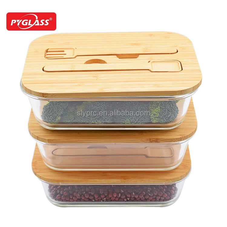 Microwave Oven Safe Glass Meal Prep Food Container With Fork Spoon Lid