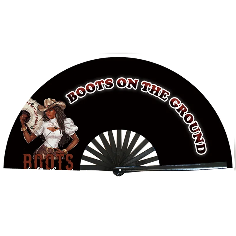 BSBH Boots on the Ground Fans Girls Clacking Bamboo Fans Sparkle Folding Hand Fan with Holster for Line Dancing Festivals